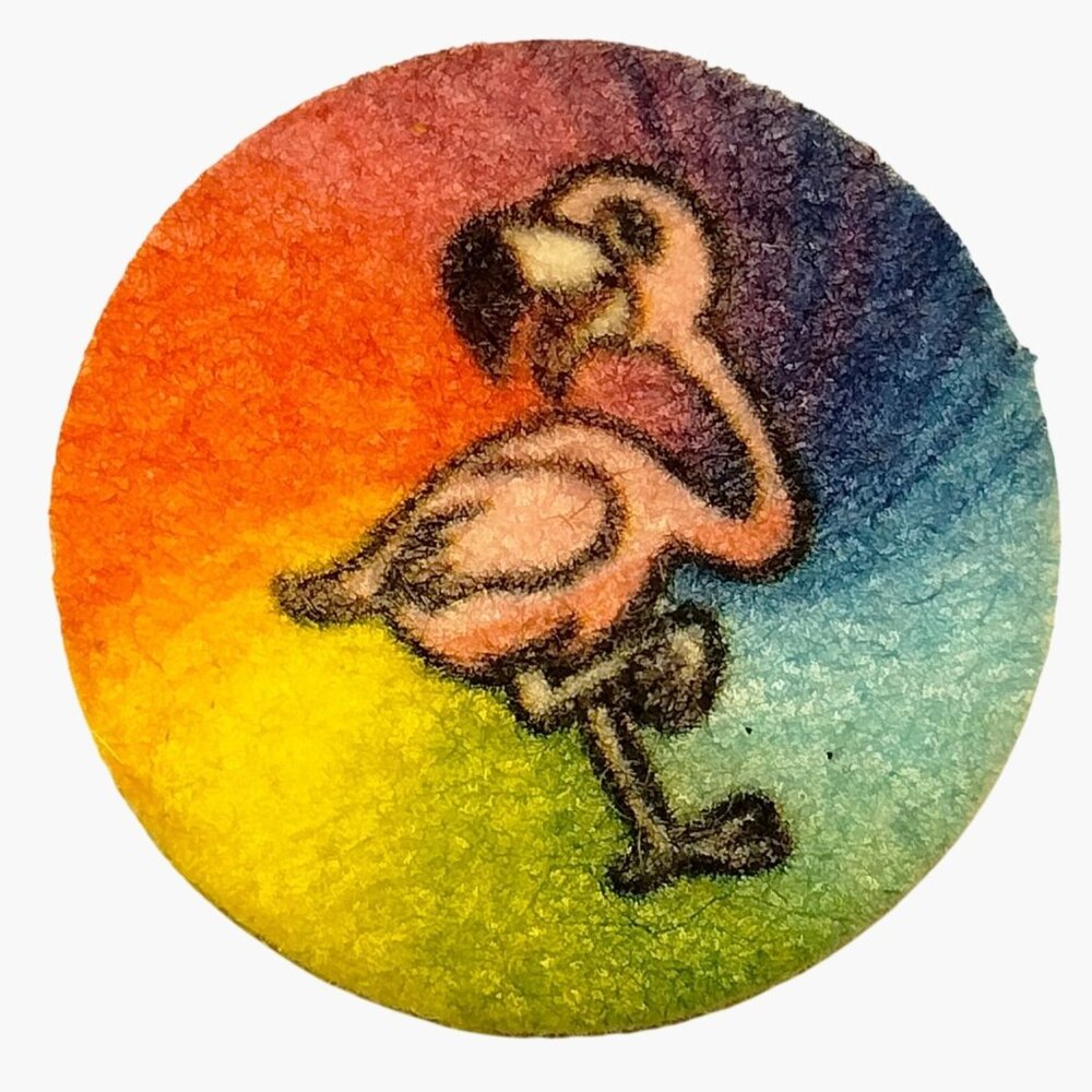 Rainbow Pink Flamingo Patch 1 inch Tropical Tiki Coastal